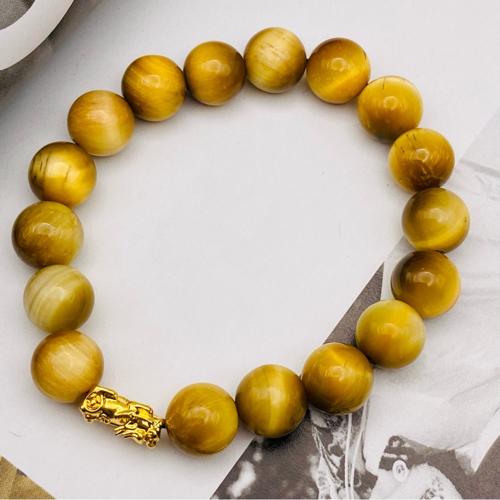 18k Piyao/Pixui Golden Tiger Eye 10mm Elastic Bracelet